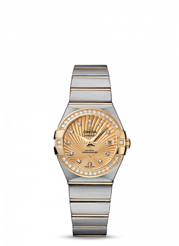 Omega Constellation Co-Axial 27 Brushed Stainless Steel / Yellow Gold / Diamond Bezel / Champagne Supernova 123.25.27.20.58.001