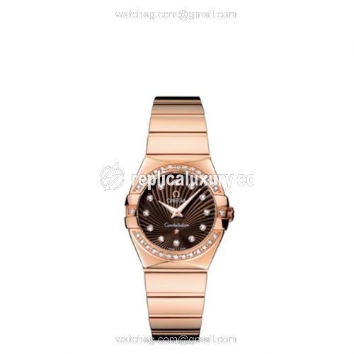 Omega Constellation Quartz 27 Polished Red Gold / Diamond / Brown Supernova 123.55.27.60.63.002