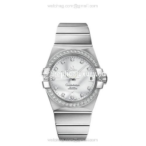 Omega Constellation Co-Axial 38 White Gold / Diamond / Silver 123.55.38.21.52.003