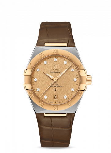 Omega Constellation Master Chronometer 39 Stainless Steel / Yellow Gold / Champagne-Diamond / Alligator 131.23.39.20.58.001