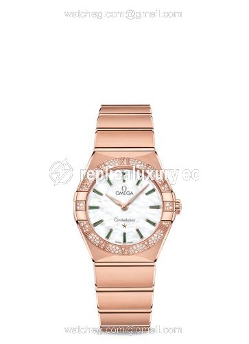 Omega Constellation Manhattan 28 Quartz Sedna Gold / MOP - Emerald / Diamond 131.55.28.60.55.005