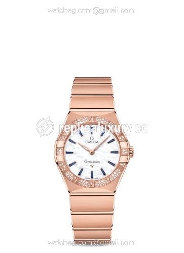 Omega Constellation Manhattan 28 Quartz Sedna Gold / MOP - Emerald / Diamond 131.55.28.60.55.007