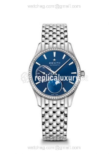 Zenith Elite Ultra Thin Lady Moonphase Blue / Diamond / Bracelet 16.2310.692/51.M2310