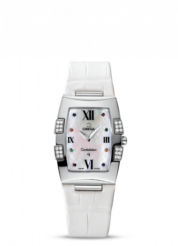 Omega Constellation Quadrella Quartz 25 Stainless Steel / MOP / White Alligator 1886.79.36