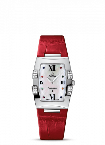 Omega Constellation Quadrella Quartz 25 Stainless Steel / MOP / Red Alligator 1886.79.40