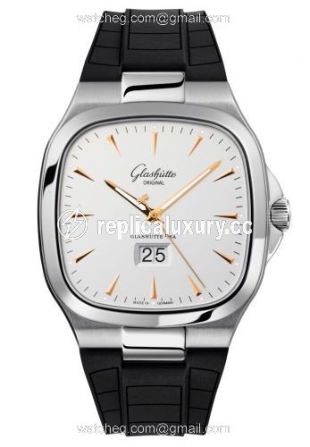 Glashutte Original Seventies Panorama Date Silver / Rubber / Folding 2-39-47-11-12-06