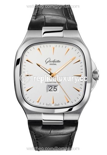 Glashutte Original Seventies Panorama Date Silver / Alligator / Folding 2-39-47-11-12-50