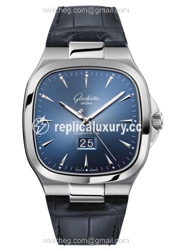Glashutte Original Seventies Panorama Date Blue / Alligator / Folding 2-39-47-13-12-04