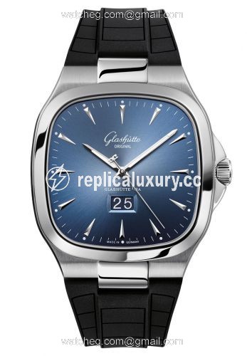 Glashutte Original Seventies Panorama Date Blue / Rubber / Folding 2-39-47-13-12-53