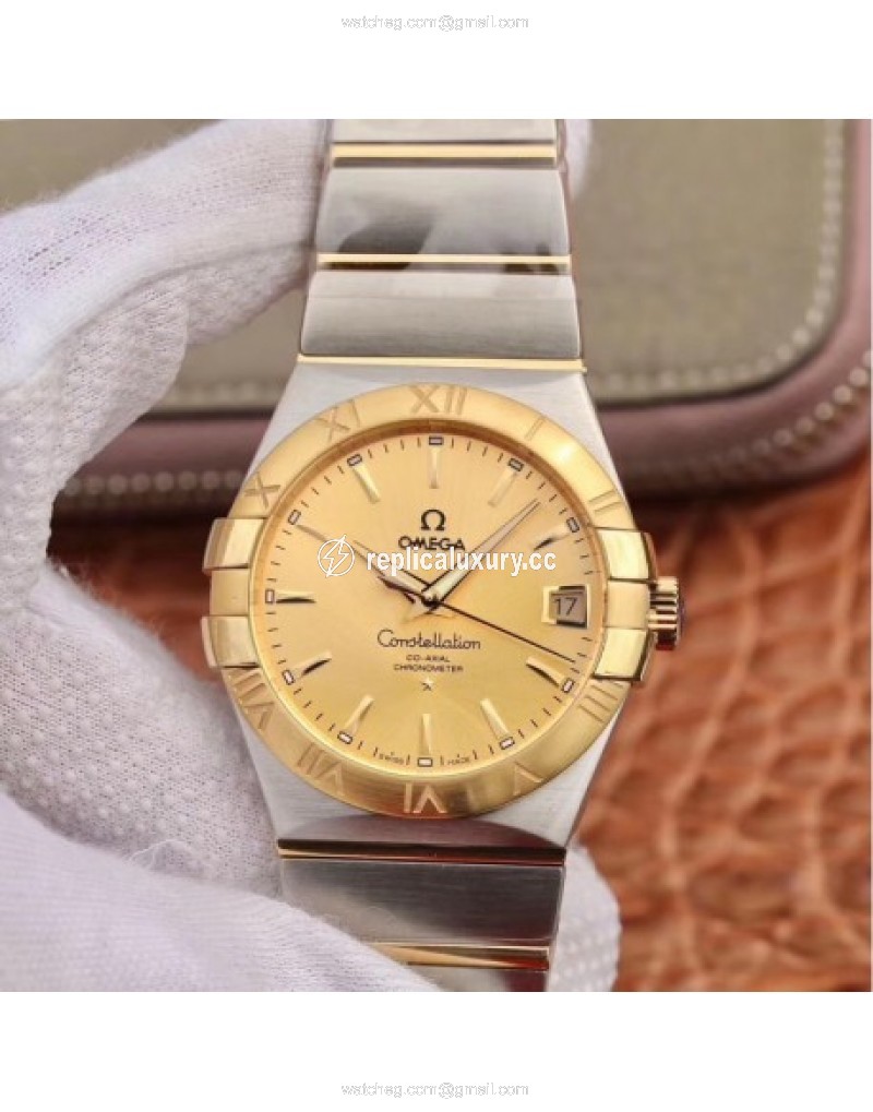 Omega Constellation 123.20.38.21.58.001 38MM 3S Stainless Steel & Yellow Gold Champagne 
