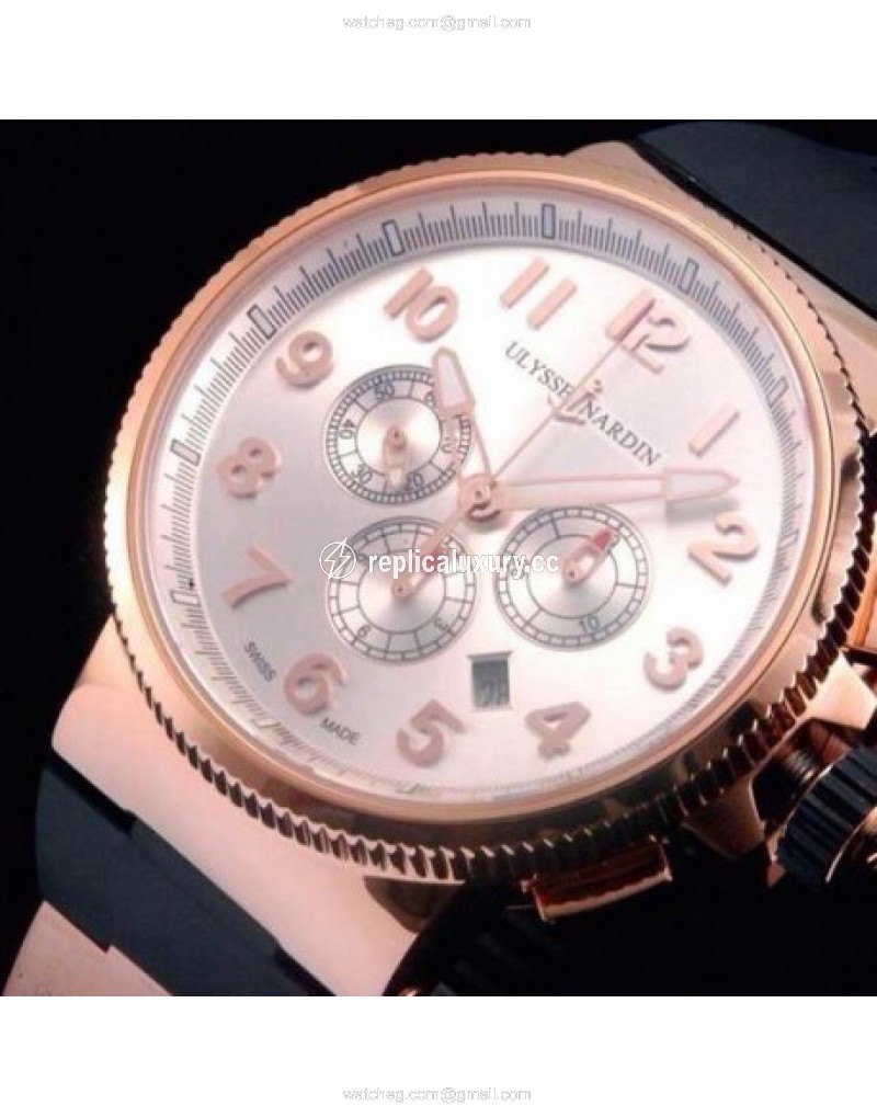Ulysse Nardin Marine Chronograph Rose Gold Arabian Numbers Silver 