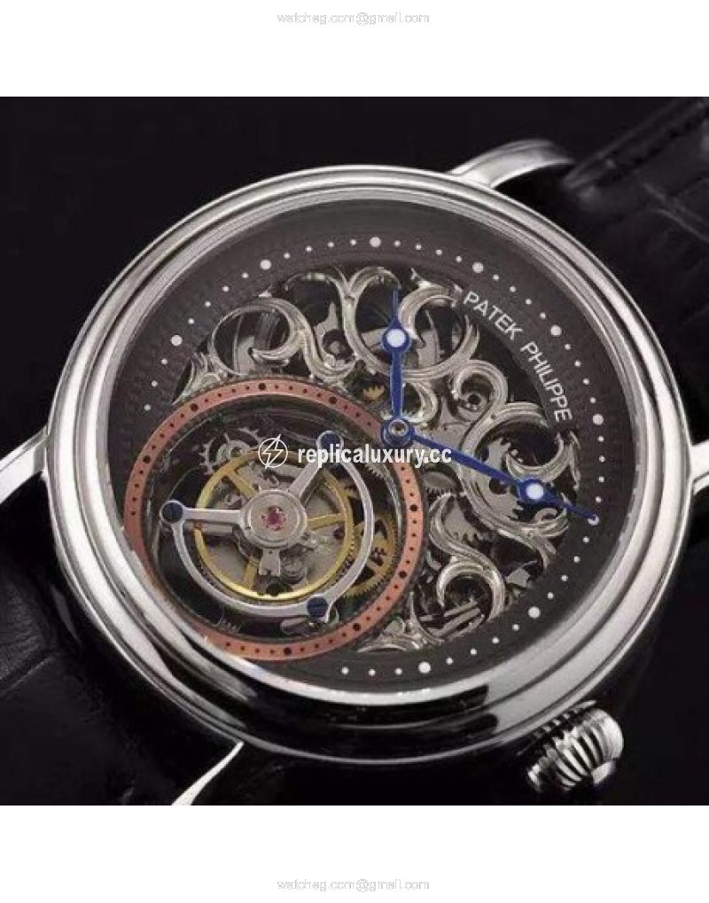 Patek Philippe Tourbillon Rose Gold Stainless Steel Skeleton & Black 