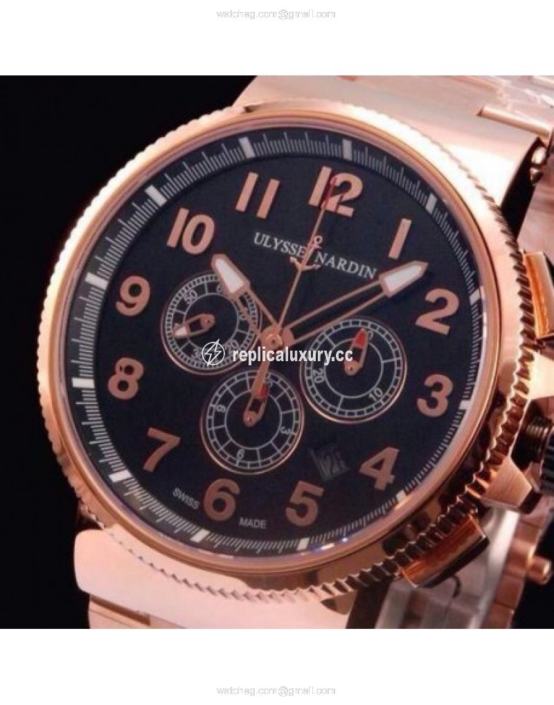 Ulysse Nardin Marine Chronograph Rose Gold Arabian Numbers Black 