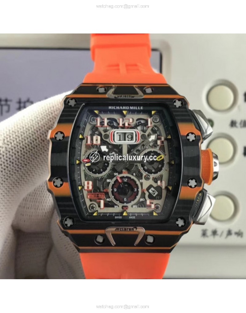 Richard Mille RM011-03 McLaren Automatic Flyback Chronograph KV Black & Orange Forged Carbon Skeleton 