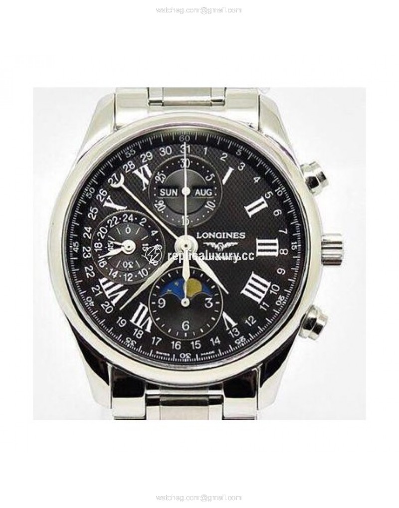 Longines Conquest Classic Chronograph Moonphase Stainless Steel Black 