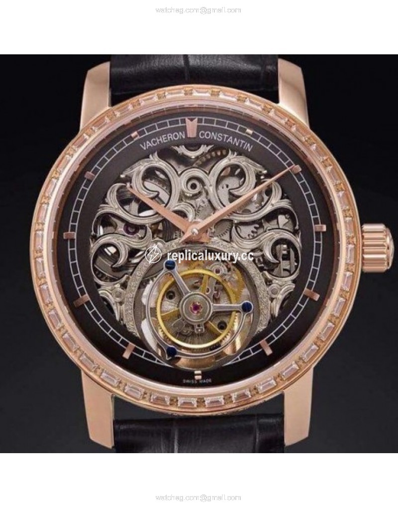 Vacheron Constantin Patrimony Tourbillon Rose Gold & Diamonds Skeleton & Black 