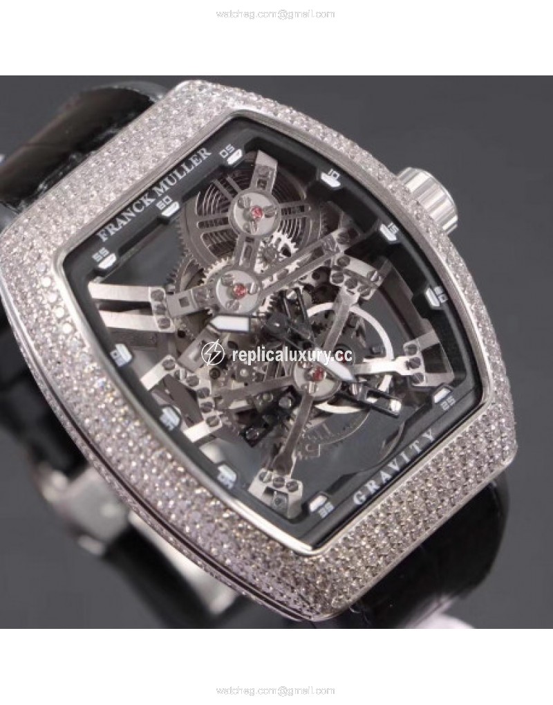 Franck Muller Vanguard Gravity Skeleton V 45 T GRAVITY CS SQT Noob Stainless Steel & Diamonds Skeleton 