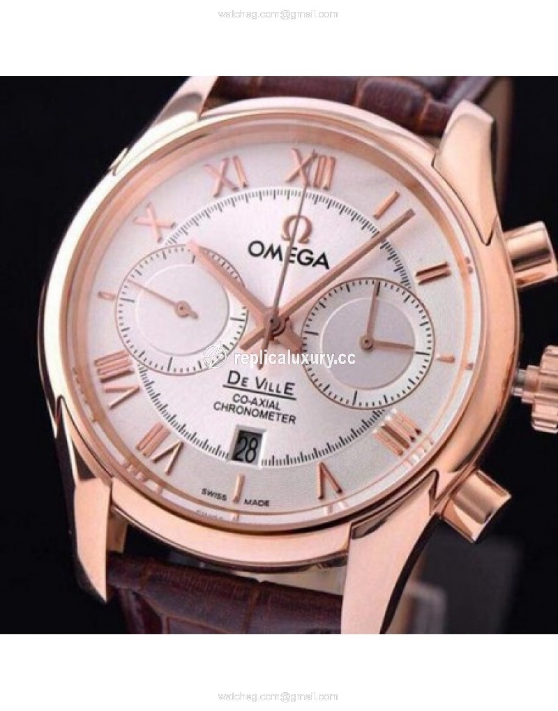 Omega De Ville 42MM Chronograph Rose Gold White 