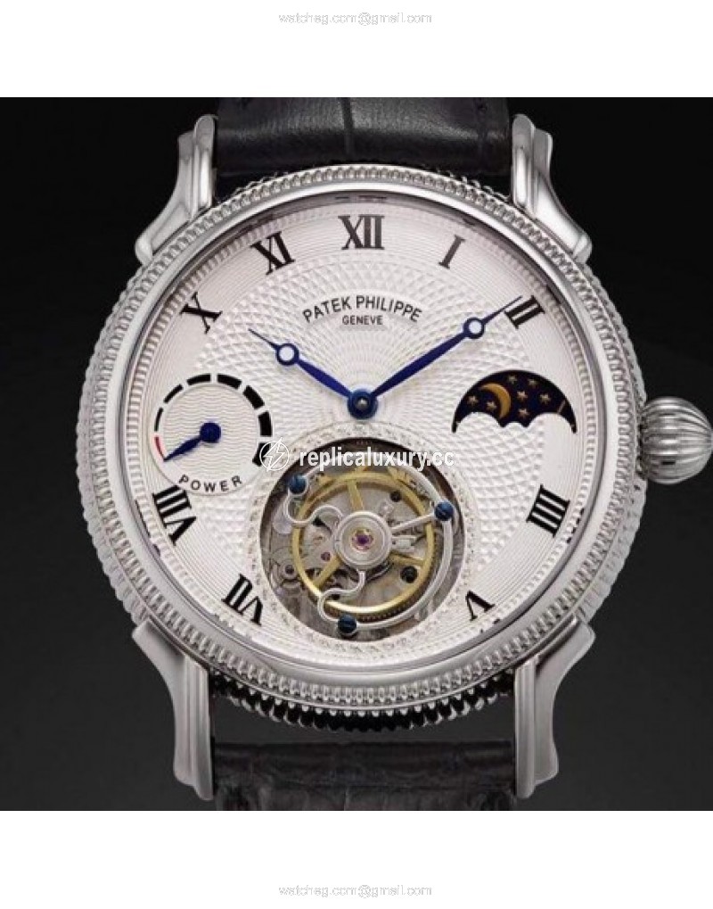 Patek Philippe Tourbillon Moonphase Power Reserve Stainless Steel White 