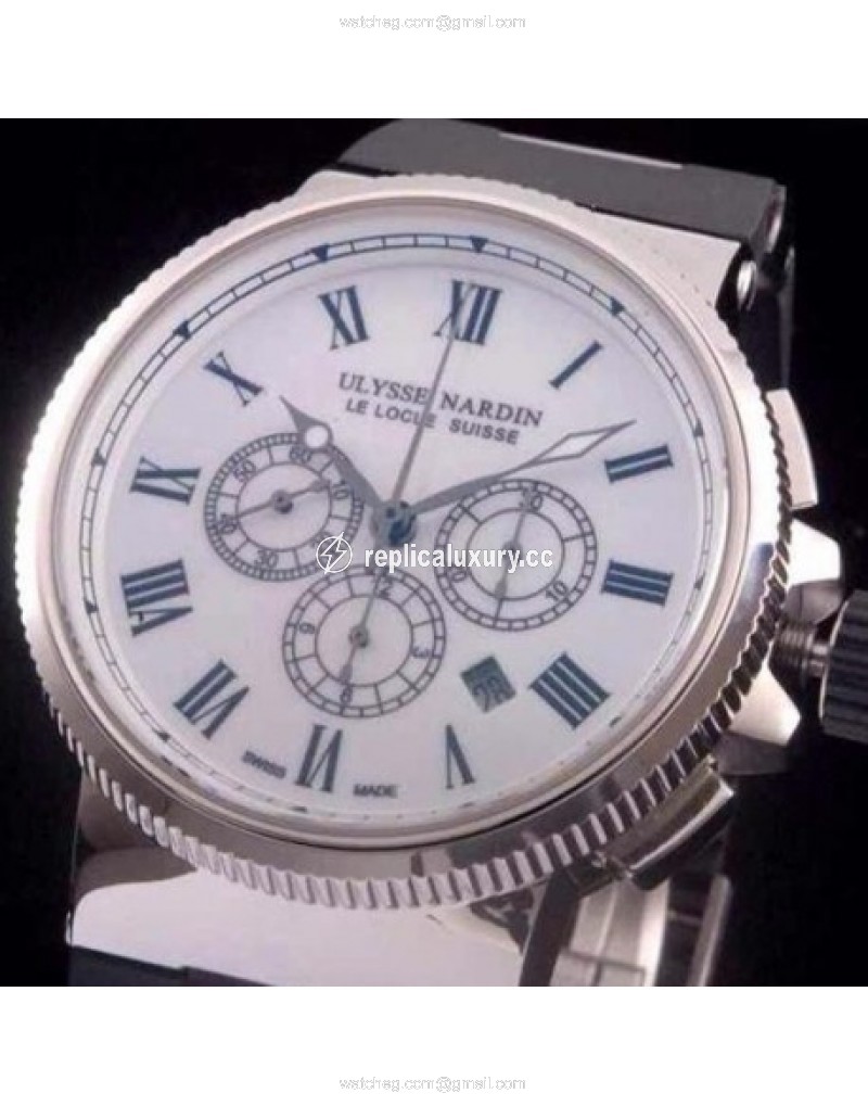 Ulysse Nardin Marine Chronograph Stainless Steel Roman Numbers White 
