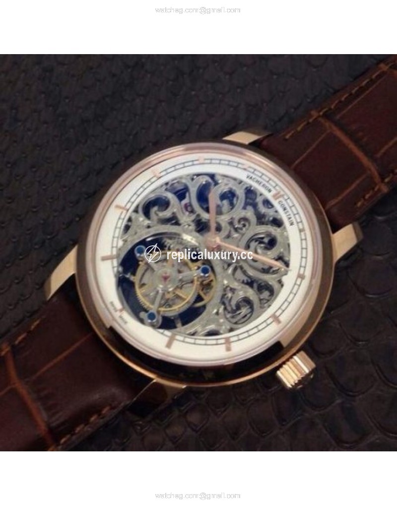 Vacheron Constantin Patrimony Tourbillon Rose Gold Skeleton & White 