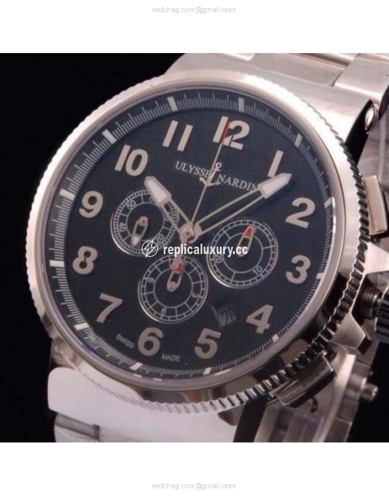 Ulysse Nardin Marine Chronograph Stainless Steel Arabian Numbers Black 