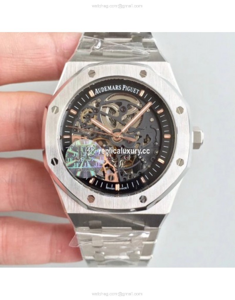 Audemars Piguet Royal Oak Double Balance Wheel Openworked 15407 JF Stainless Steel Black Skeleton 