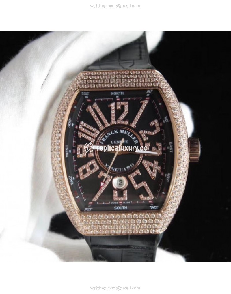 Franck Muller Vanguard V45 SC DT OX Rose Gold & Diamond Black 