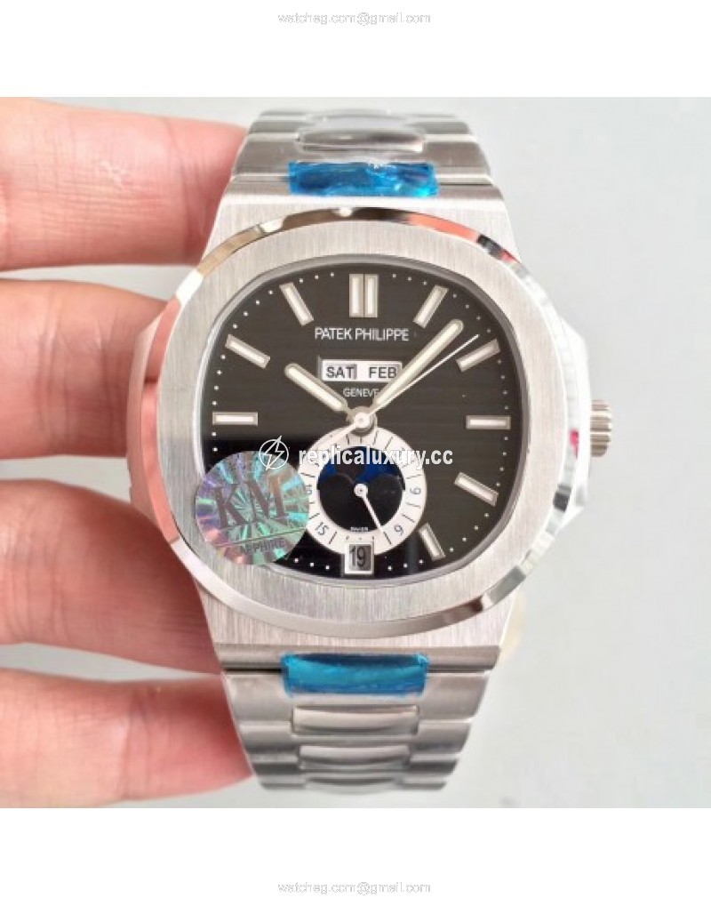Patek Philippe Nautilus Annual Calendar Moonphase 5726/1A-001 KM V2 Stainless Steel Black 