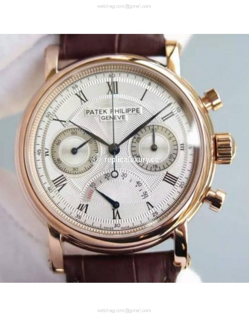 Patek Philippe Calatrava Chronograph Power Reserve Rose Gold White 