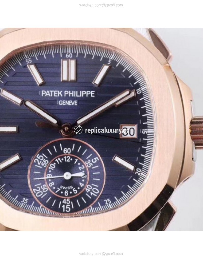 Patek Philippe Nautilus Chronograph 5980/1AR-001 PP Rose Gold & Stainless Steel Blue 