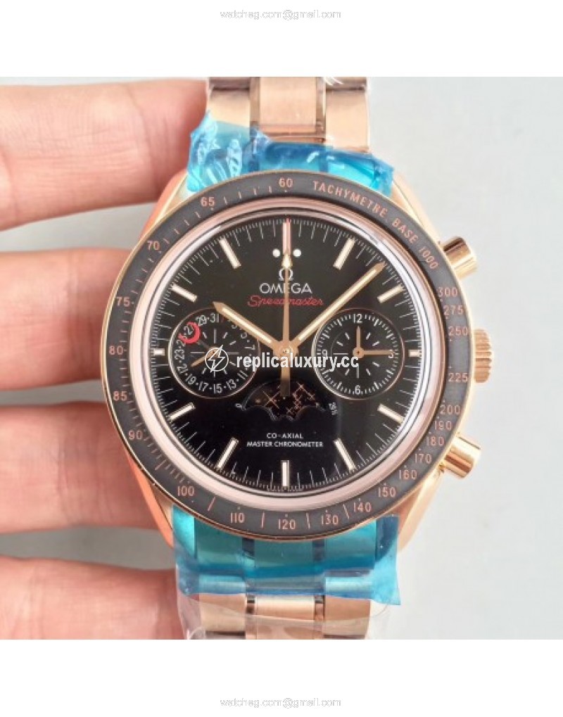 Omega Speedmaster Moonwatch Moonphase Chronograph 304.63.44.52.01.001 BF Rose Gold Black 