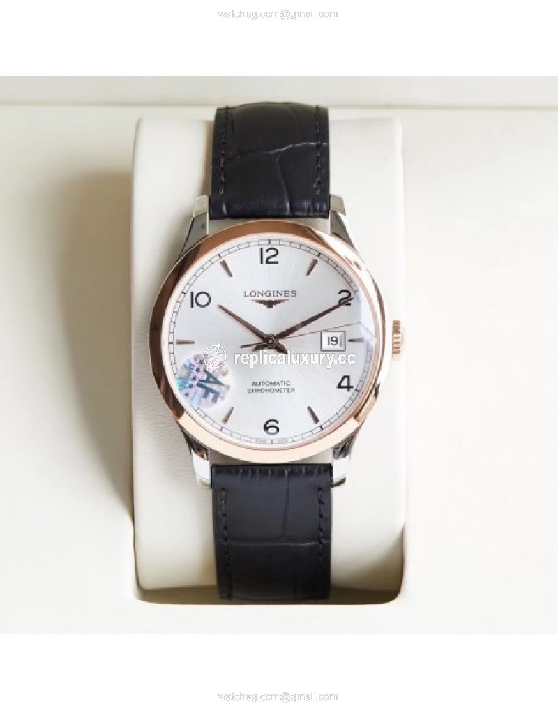 Longines Record L2.821.4.76.2 AF Stainless Steel & Rose Gold Silver 