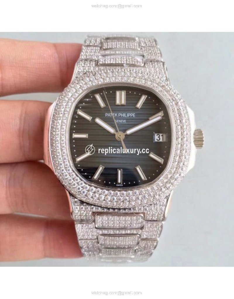 Patek Philippe Nautilus Jumbo 5719/10G-010 MK Stainless Steel & Diamonds Blue 