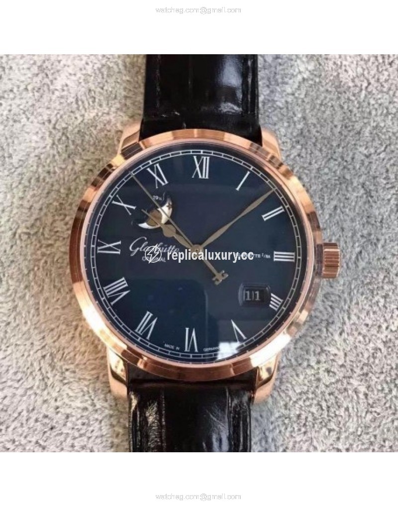Glashutte Senator Panorama Date Moon Phase 100-04-32-15-04 GF Rose Gold Blue 