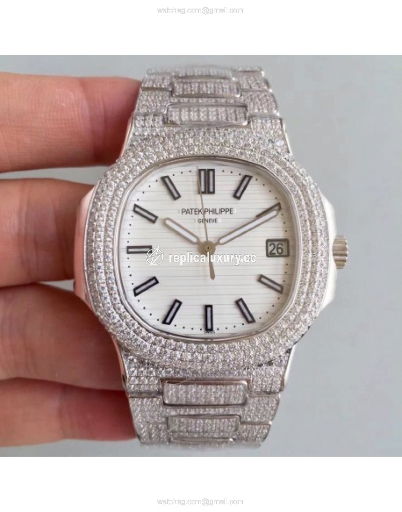 Patek Philippe Nautilus Jumbo 5719/10G-010 MK Stainless Steel & Diamonds White 
