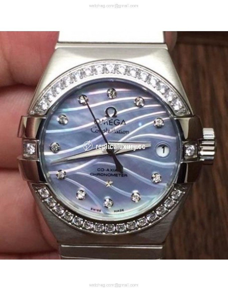 Omega Constellation Double Eagle Lady 27MM Stainless Steel & Diamonds Blue 