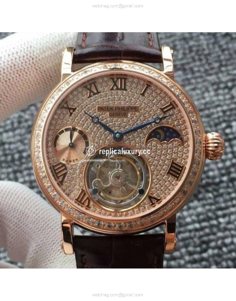 Patek Philippe Tourbillon Moonphase Power Reserve Rose Gold Diamonds 