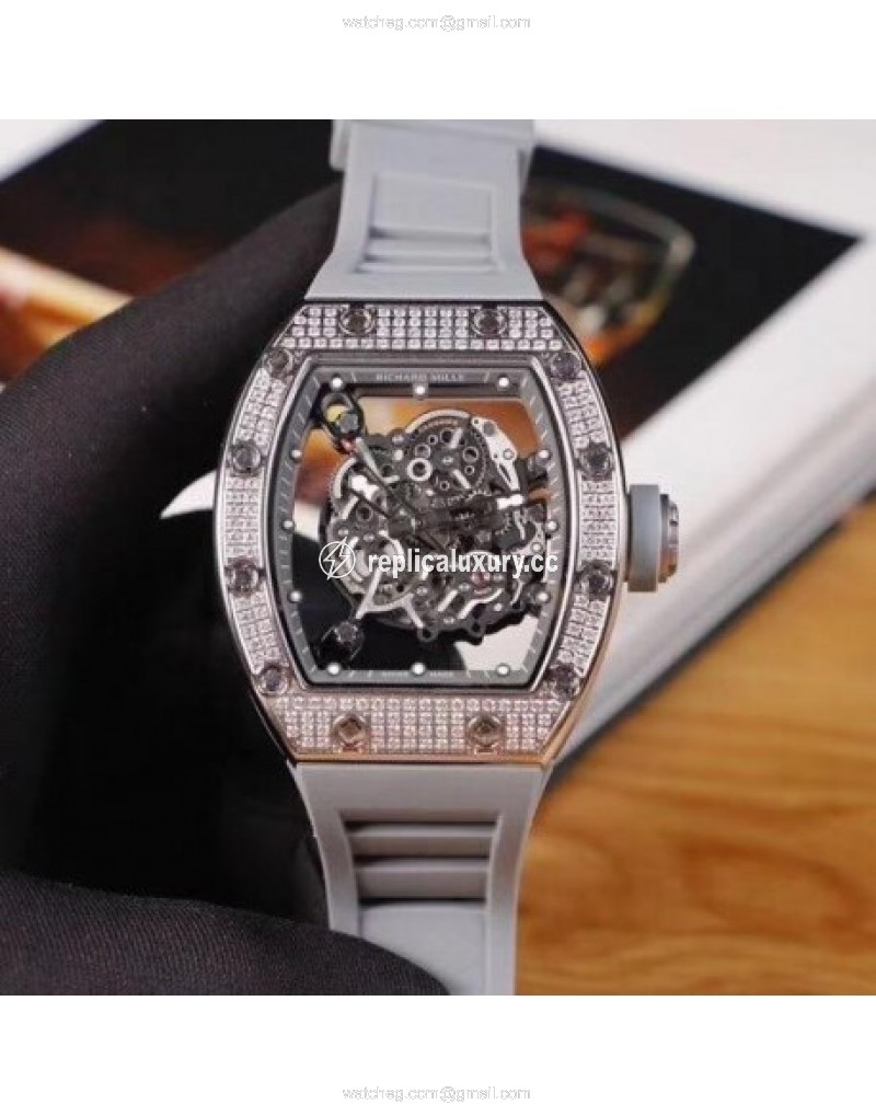 Richard Mille RM55 KV Stainless Steel & Diamonds Grey Skeleton 