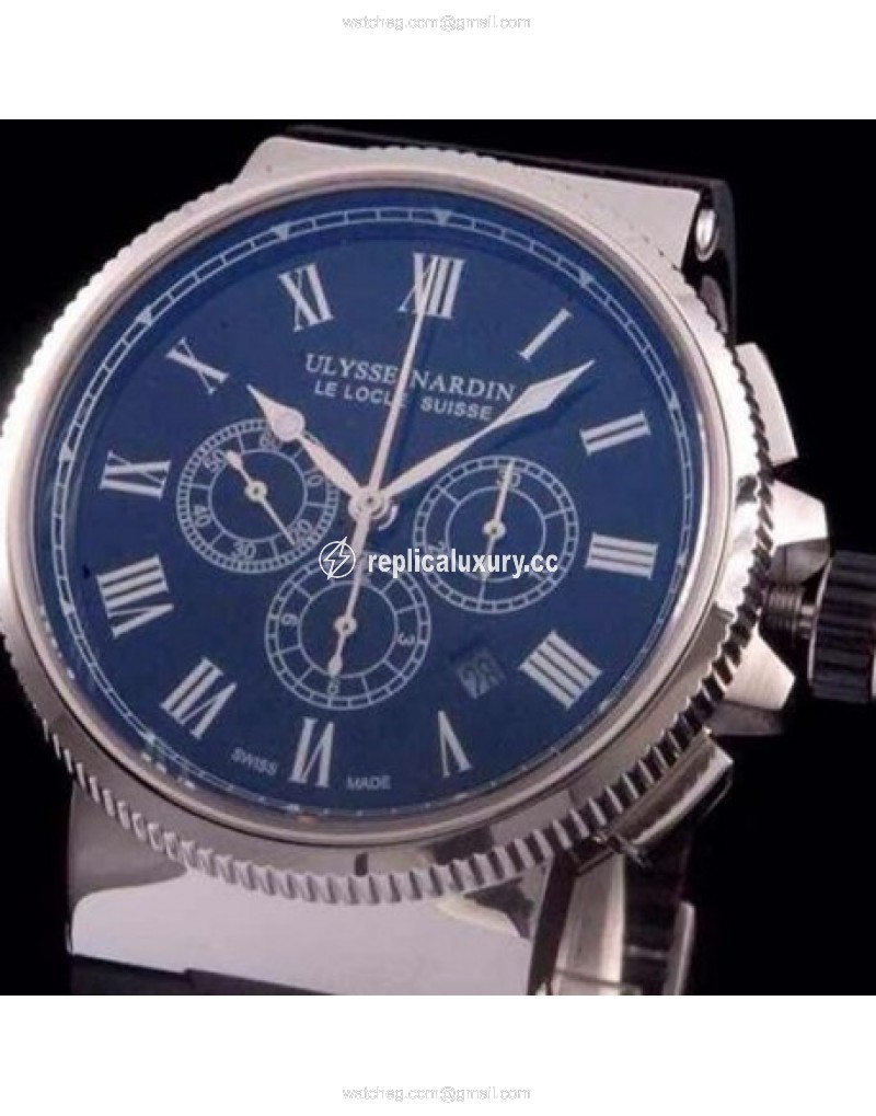 Ulysse Nardin Marine Chronograph Stainless Steel Roman Numbers Black 