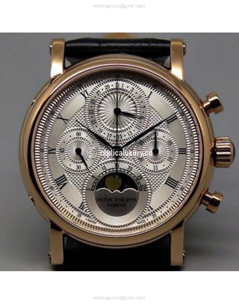 Patek Philippe Moonphase Chronograph Rose Gold White 