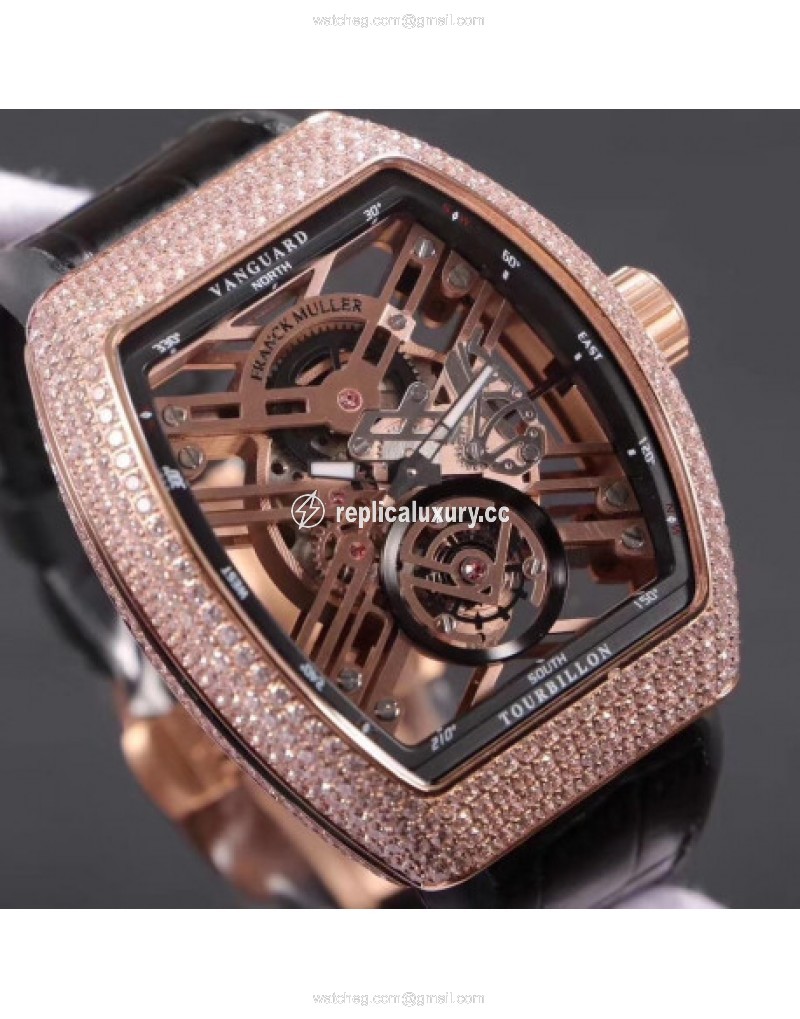 Franck Muller Vanguard Skeleton V 45 T SQT Noob Rose Gold & Diamonds Rose Gold Skeleton 
