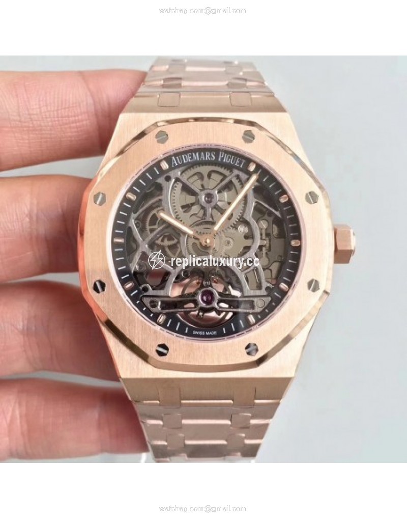 Audemars Piguet Royal Oak Tourbillon Extra-Plate Squelette 26518 JF Rose Gold Black Skeleton 