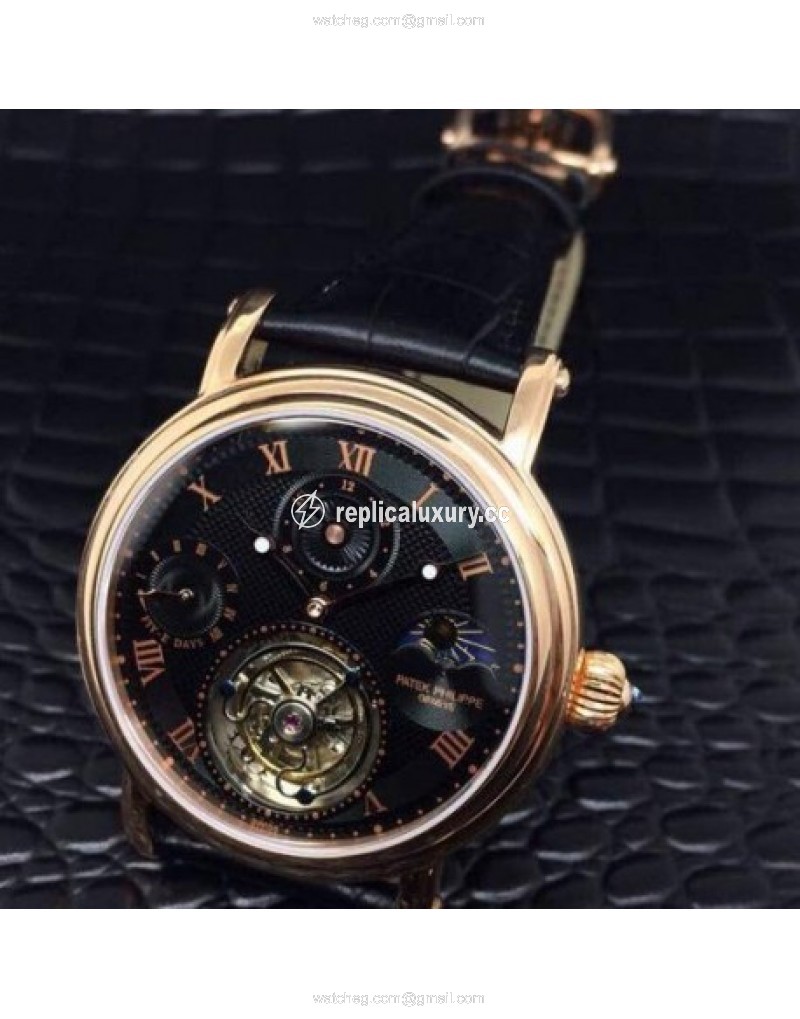 Patek Philippe Tourbillon Moonphase 24H Power Reserve Rose Gold Black 