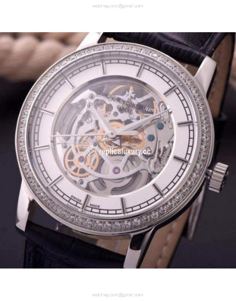 Vacheron Constantin Patrimony Stainless Steel & Diamonds Skeleton & White 
