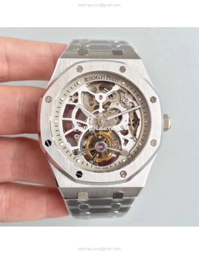 Audemars Piguet Royal Oak Tourbillon Extra-Plate Squelette 26518 JF Stainless Steel Silver Skeleton 