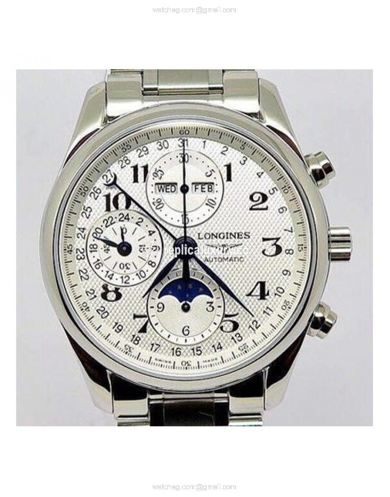 Longines Conquest Classic Chronograph Moonphase Stainless Steel White 