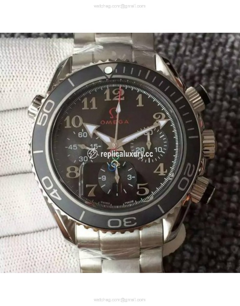 Omega Seamaster Planet Ocean Chronograph Olympics Stainless Steel Black 
