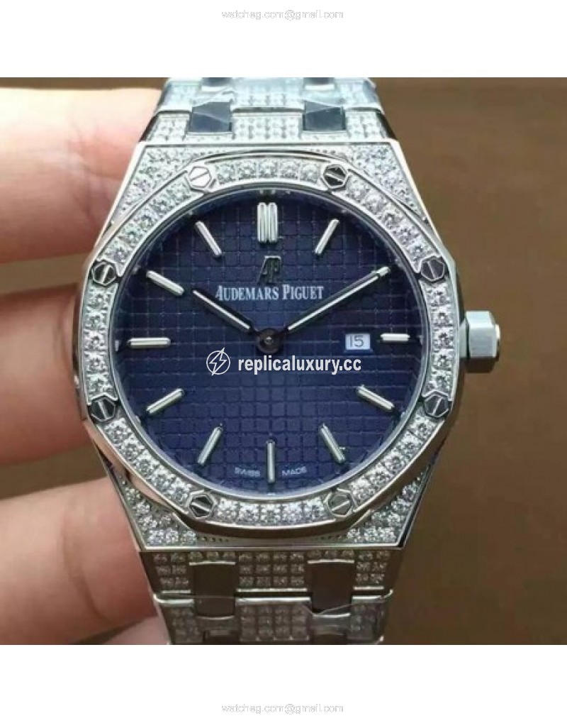 Audemars Piguet Royal Oak 67651 Ladies Stainless Steel & Diamonds Blue 