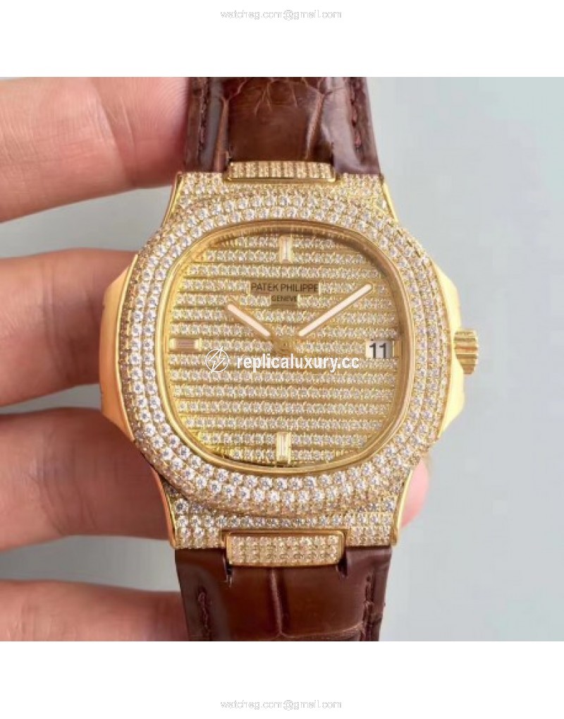 Patek Philippe Nautilus Jumbo 5719/1G-001 DM Yellow Gold & Diamonds Diamond 